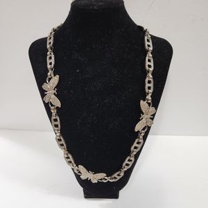Silver Tone Ornate Link Butterfly Necklace/Choker Costume 24”